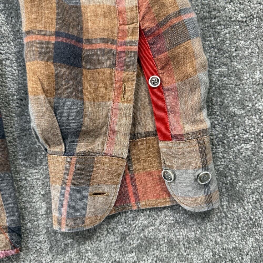 32 Bar Blues Mens XXL 100% Linen Button‎ Front Plaid Long Sleeve Casual Fall - Picture 2 of 11